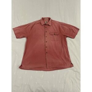 Madison Trader Washed Cotton Short Sleeve Button Up Shirt Mens Lg Turtle Patch